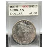 1883-S Slab Morgan Dollar ACG AU53