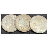 (3) 1921 Morgan Dollar P,D,S XF