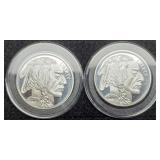 (2) 1 Troy Oz. Silver Rounds Buffalo/Indian