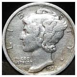 1928-D Mercury Silver Dime, Better Grade