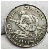 1934 New Zealand 1 Shilling 50% Silver/5.7 G