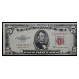 1953 B $5 Red Seal Legal Tender US Banknote Nice