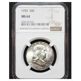 1955 Franklin Silver Half Dollar NGC MS64 Nice