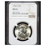 1954-S Franklin Silver Half Dollar NGC MS63 Nice