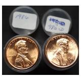 1986 & 1986-D Gem BU Red Lincoln Penny Rolls