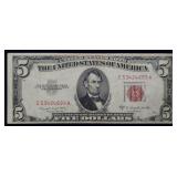 1953 B $5 Red Seal Legal Tender US Banknote Nice