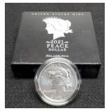 2021-P Peace Silver Dollar w/ Mint Case & COA