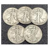 (5) W. Liberty Half Dollars Back To 1934-D