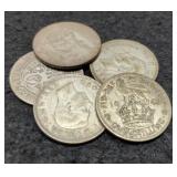 (5) G. Britain 1 Shilling Coins 50% Silver/5.7 G