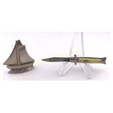 Miniature USA Knife, Cast 2" Sailboat 2pc lot