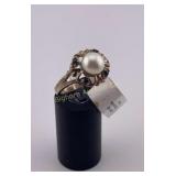 Ring Sz 10.25 Sapphire, Pearl, Sterling Silver