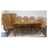 Oak 11 Pc Large Dining Set; 10 Windsor Chairs