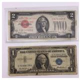 1928 G Red Seal Two Dollar Bills, 1957 One