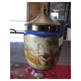 Handpainted frosted glass Urn w/lid