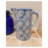 Blue spongeware pitcher