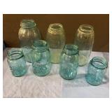 Assorted Blue Mason / Ball jars