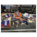 TRAY OF ASSORTED SPORTS COLLECTIBLES, NETS,