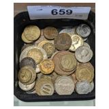 TRAY OF FOREIGN COINS
