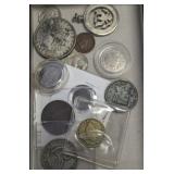 TRAY OF TOKENS, UNAUTHENTICATED COINS,