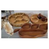 GROUP OF WOODEN SERVING PCS, CHIP AND DIPS, MISC