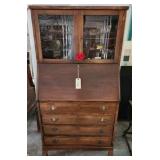 4 DRAWER SECRETARY W/ GLASS DOOR LIBRARY TOP