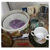 TRAY- PITCHER, BOWL, MISC MUGS, JAR OPENER