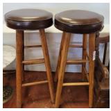 2 BAR STOOLS W/ VINYL UPHOLSTERED TOPS