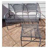 VINTAGE WROUGHT IRON BENCH AND TABLE