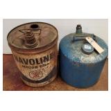 2 VINTAGE GAS CANS-ONE MISSING A CAP