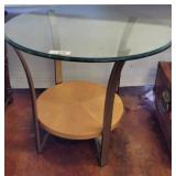 2 TIER ROUND BEVELED GLASS TOP TABLE