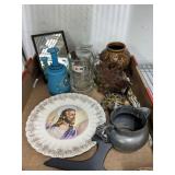 ASSORTED MUGS, VASES, JESUS PLATE