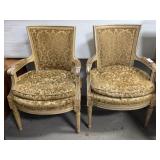 PAIR OF FRENCH PROVINCIAL UPHOLSTERED ARM CHAIRS