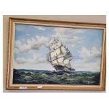 SIGNED AND FRAMED SAILBOAT OIL ON CANVAS