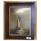 SAILBOAT OIL ON CANVAS ORNATE FRAME