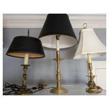 3 PC BRASS CANDLE STICK LAMPS- 2 MARKED BALDWIN