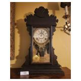 ANTIQUE 8 DAY GINGERBREAD MANTLE CLOCK