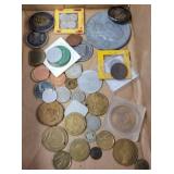 ASSORTED FOREIGN CURRENCY, MEDALS, MISC