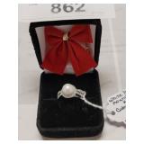 PEARL/CZ RING MARKED 925