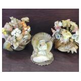 2 VICTORIAN SEA SHELL ART MINI VASES BISQUE CHILD