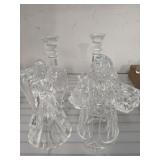 GROUP OF CLEAR GLASS CANDLE STANDS AND FIGURINES