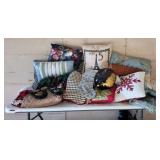 GROUP LOT OF THROW PILLOWS, CHRISTMAS STOCKINGS