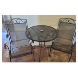 WROUGHT IRON TABLE AND 2 CHAIRS