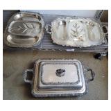 SILVER PLATED CASSEROLE FOOTED AND PLATTERS