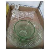 GREEN DEPRESSION CUP, OVAL PLATE,