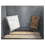 MEDICINE CABINET, DOLL CHAIR, 3 DECORATIVE SIGNS