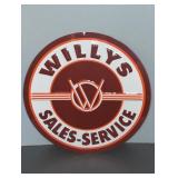 "WILLYS SALES - SERVICE" TIN SIGN, 23 1/2" DIA.