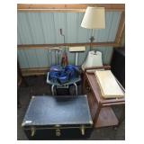 TRUNK, 2 LAMPS, KADDY, SCALE, CART, AIR PUMP, SEAT