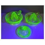 (2) URANIUM GLASS FRUIT JUICERS, ADD