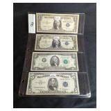 4 - NOTES; 2 - $1 SILVER CERT, $2 & $5 SILVER CERT