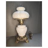 FENTON HURRICANE MILK GLASS 3 WAY LAMP